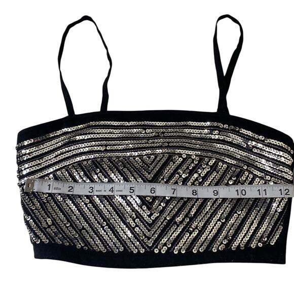 Black Rave Crop Top with Silver Sequined Spaghetti Straps XS Sexy - Picture 7 of 10